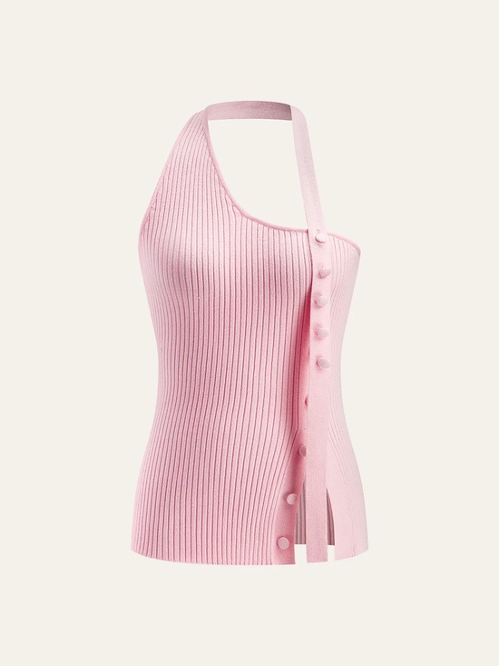 Zara Tops - Zara Pink Ribbed Asymmetric Halter Tank